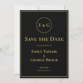 Elegant modern zwart en goudmonogram huwelijk save the date (Voorkant)