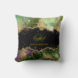 Elegant Modern Zwart en Groen Glitter Monogram Kussen