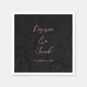 Elegant Modern Zwart en Roos Goud Eenvoudige Bloem Servet (Voorkant)