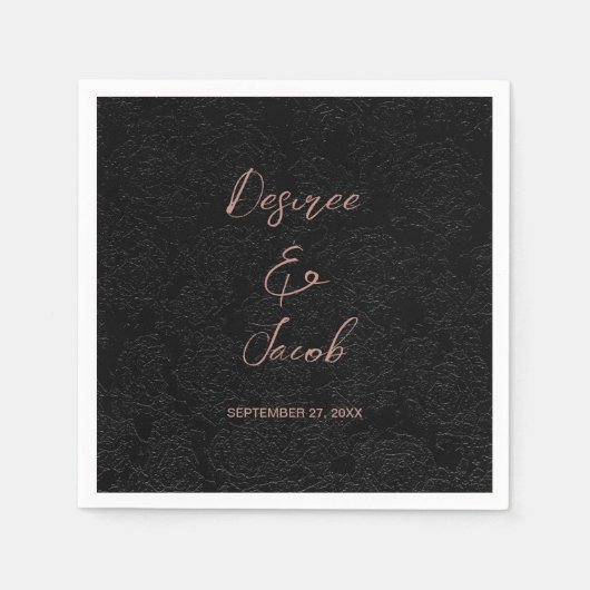 Elegant Modern Zwart en Roos Goud Eenvoudige Bloem Servet (Voorkant)