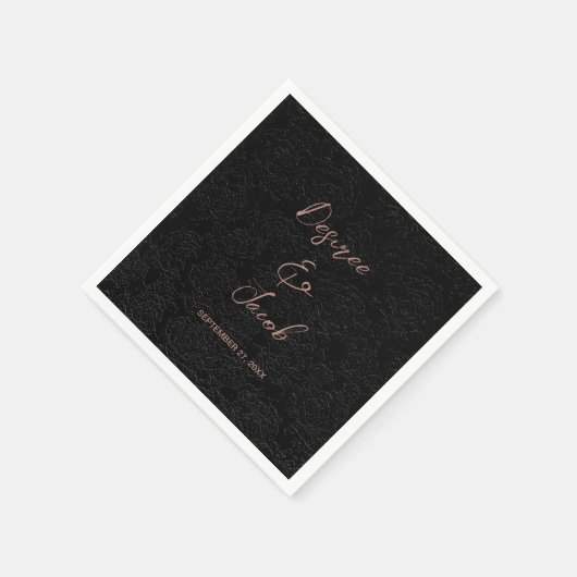 Elegant Modern Zwart en Roos Goud Eenvoudige Bloem Servet (Hoek)