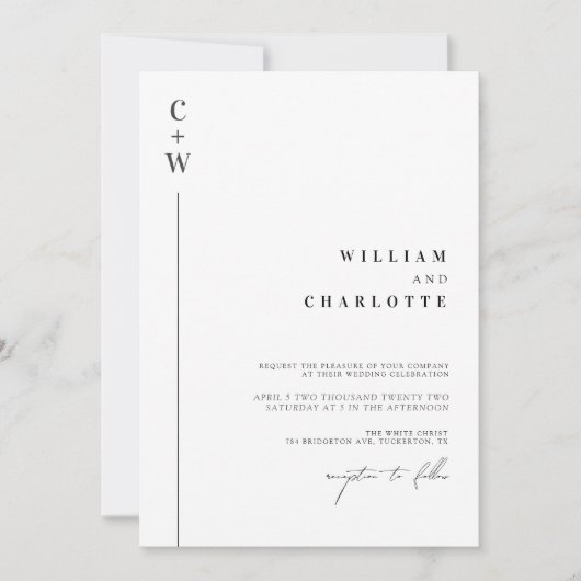 Elegant modern zwart en wit alles in één bruiloft kaart (Voorkant)