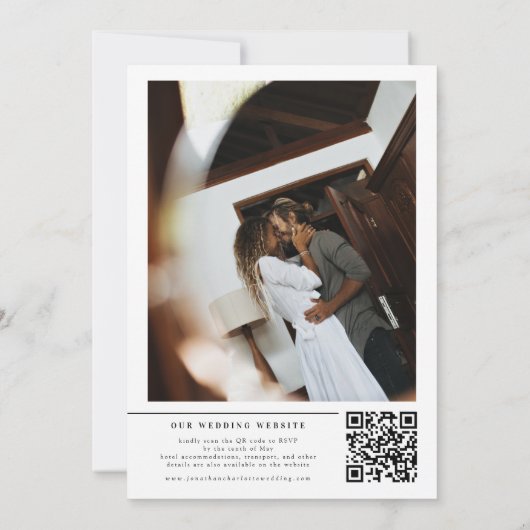 Elegant modern zwart en wit alles in één bruiloft kaart (Achterkant)