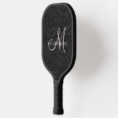 Elegant modern zwart Floral roze monogram Pickleball Paddle (Links)