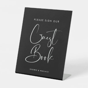 Elegant & modern zwart gastenboek reclamebord met voetstuk