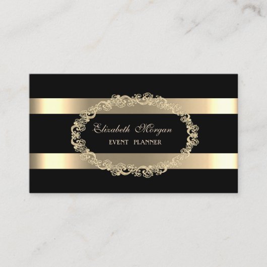 Elegant modern, zwart, Gold Lijst gestript Visitekaartje (Voorkant)
