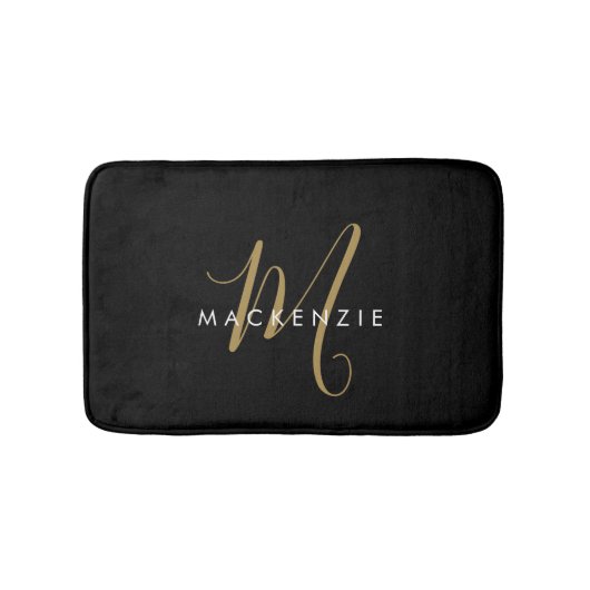 Elegant modern zwart Gold Script-monogram Badmat (Voorkant)