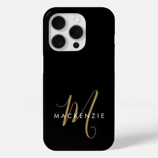 Elegant modern zwart Gold Script-monogram Case-Mate iPhone Case (Achterkant)