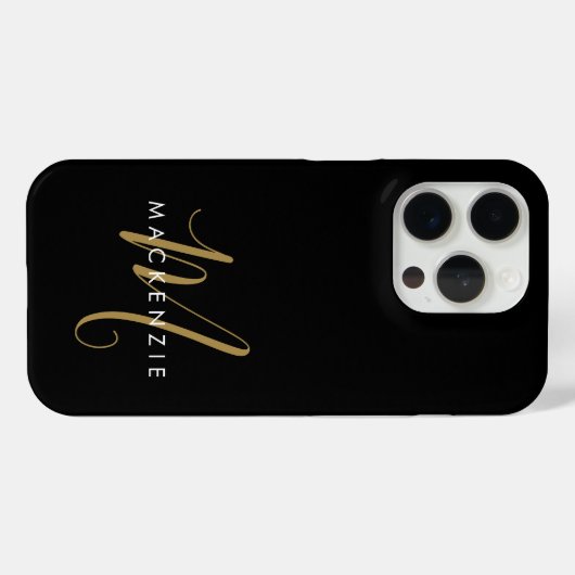 Elegant modern zwart Gold Script-monogram Case-Mate iPhone Case (Achterkant (horizontaal))