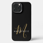Elegant modern zwart Gold Script-monogram iPhone Hoesje (Achterkant)