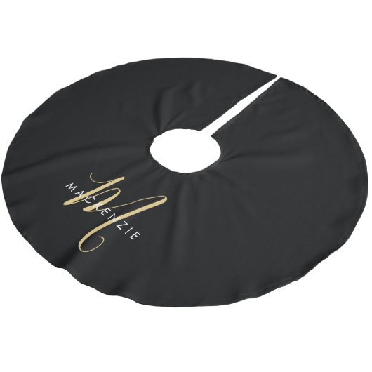 Elegant modern zwart Gold Script-monogram Kerstboom Rok (Gekanteld)