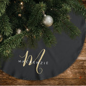 Elegant modern zwart Gold Script-monogram Kerstboom Rok
