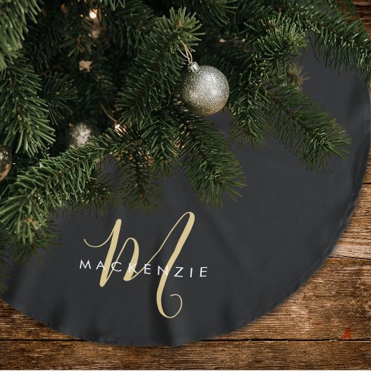 Elegant modern zwart Gold Script-monogram Kerstboom Rok