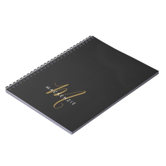 Elegant modern zwart Gold Script-monogram Notitieboek (Linkerzijde)