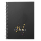 Elegant modern zwart Gold Script-monogram Notitieboek (Voorkant)