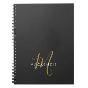 Elegant modern zwart Gold Script-monogram Notitieboek