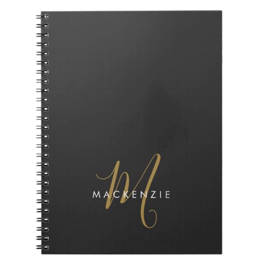 Elegant modern zwart Gold Script-monogram Notitieboek (Voorkant)
