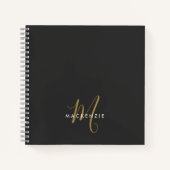 Elegant modern zwart Gold Script-monogram Notitieboek (Voorkant)