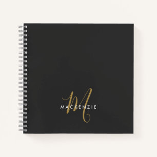 Elegant modern zwart Gold Script-monogram Notitieboek