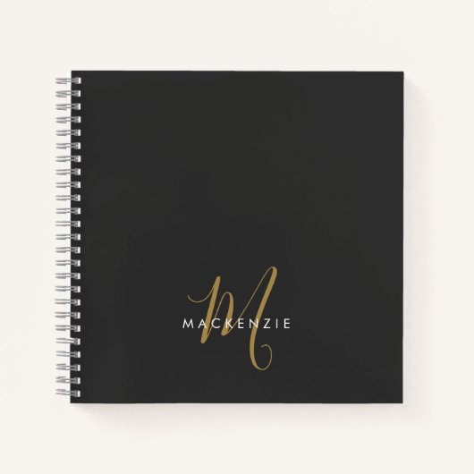 Elegant modern zwart Gold Script-monogram Notitieboek (Voorkant)