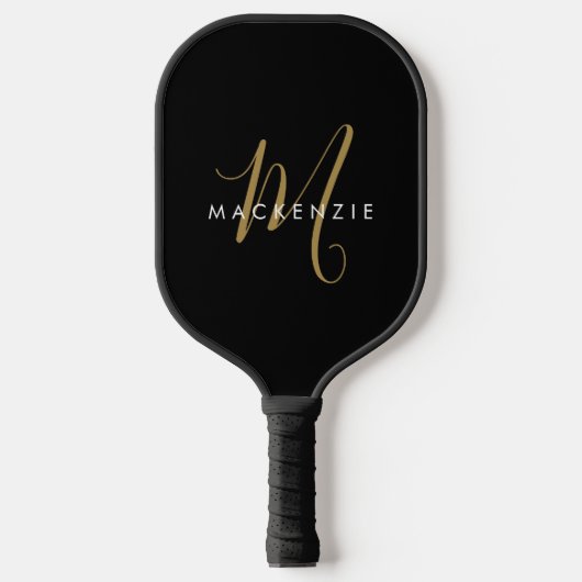 Elegant modern zwart Gold Script-monogram Pickleball Paddle (Voorkant)