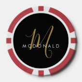 Elegant modern zwart Gold Script-monogram Poker Chips (Voorkant)