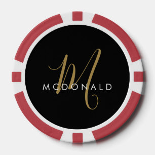 Elegant modern zwart Gold Script-monogram Poker Chips