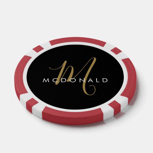 Elegant modern zwart Gold Script-monogram Poker Chips (Enkel)