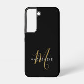 Elegant modern zwart Gold Script-monogram Samsung Galaxy Hoesje (Achterkant)
