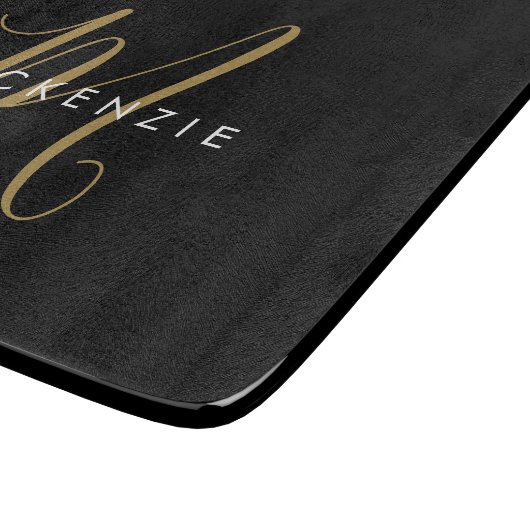 Elegant modern zwart Gold Script-monogram Snijplank (Hoek)