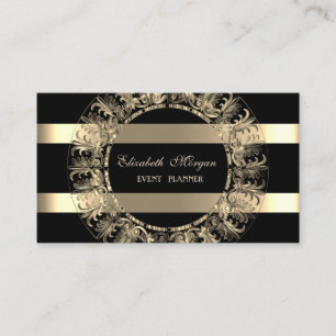 Elegant modern, zwart, Gold Striped, Lijst Visitekaartje