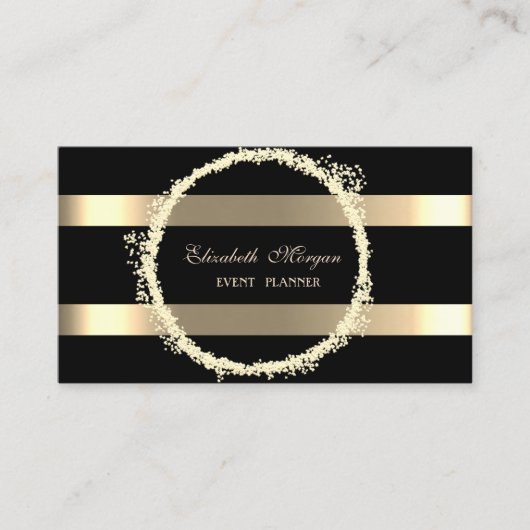 Elegant modern, zwart, Gold Striped Visitekaartje (Voorkant)