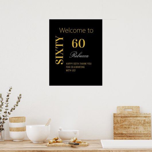 Elegant Modern Zwart & Goud 60e Verjaardag Achterg Poster (Keuken)