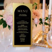 Elegant Modern Zwart Goud Bruiloft Tafel Menu Kaar
