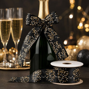 elegant modern zwart goud confetti feest satijnen lint