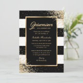 Elegant Modern Zwart Goud Confetti Quinceañera Kaart (Staand voorkant)