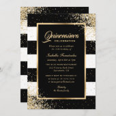 Elegant Modern Zwart Goud Confetti Quinceañera Kaart (Voorkant / Achterkant)