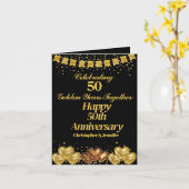 Elegant Modern Zwart & Goud Happy 50th Jubileum Kaart (Gele Bloem)