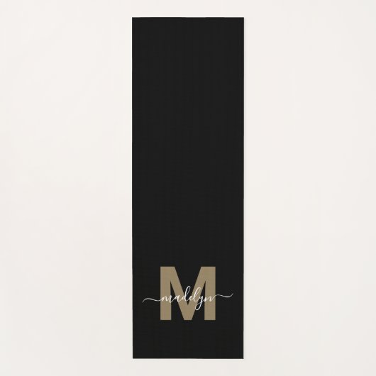 Elegant Modern Zwart Goud Initiaal Naam Monogram Yogamat (Voorkant)