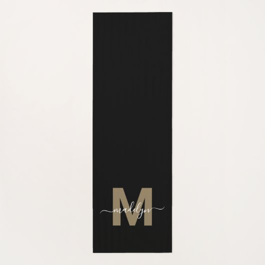 Elegant Modern Zwart Goud Initiaal Naam Monogram Yogamat (Achterkant)