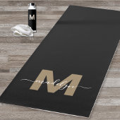 Elegant Modern Zwart Goud Initiaal Naam Monogram Yogamat