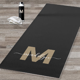Elegant Modern Zwart Goud Initiaal Naam Monogram Yogamat
