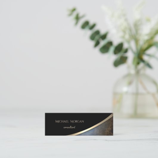 Elegant modern zwart, goud, leder mini visitekaartje (Staand voorkant)