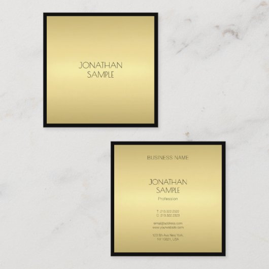 Elegant modern zwart goud met geavanceerde Glam Lu Vierkante Visitekaartje (Voorkant / Achterkant)