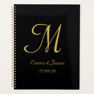 Elegant Modern Zwart Goud Monogram Script Bruiloft Planner