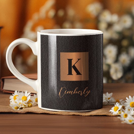 Elegant modern zwart goud naamschrift monogrammed koffiemok