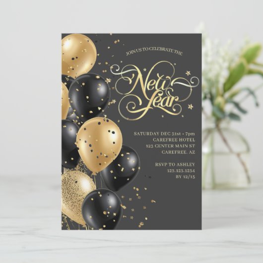 Elegant modern zwart goud oudejaarsfeest kaart (Staand voorkant)
