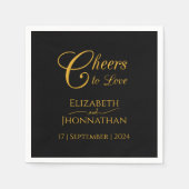 Elegant Modern Zwart & Goud Proost Script Bruiloft Servet (Voorkant)