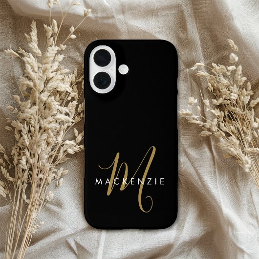 Elegant Modern Zwart Goud Schrift Monogram Case-Mate iPhone Case