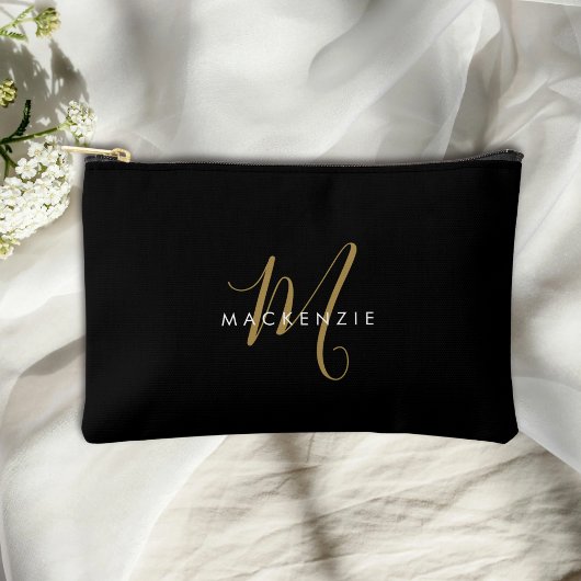Elegant Modern Zwart Goud Schrift Monogram Etui